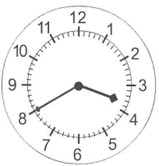 the hour hand is between 3 and 4, the minute hand is pointing at 8