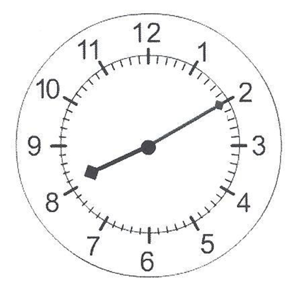 the hour hand is between 8 and 9, the minute hand is pointing at 2