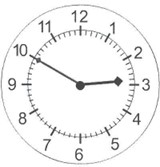 the hour hand is between 2 and 3, the minute hand is pointing at 10