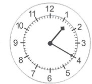the hour hand is between 1 and 2, the minute hand is pointing at 4