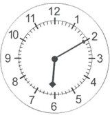 the hour hand is between 6 and 7, the minute hand is pointing at 2