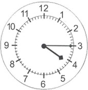 the hour hand is between 4 and 5, the minute hand is pointing at 3