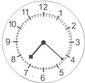 the hour hand is between 7 and 8, the minute hand is pointing at the second mark after 4