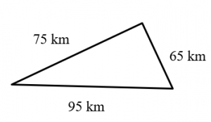 a triangle whose sides are 75km, 65km, 95km