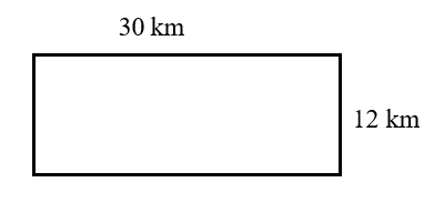 a rectangle that is 3km long and 12 km wide