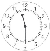 the hour hand is between 11 and 12, the minute hand is pointing at 6