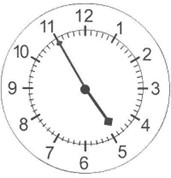 the hour hand is between 4 and 5, the minute hand is pointing at 11
