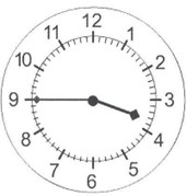 the hour hand is between 3 and 4, the minute hand is pointing at 9