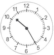 the hour hand is between 10 and 11, the minute hand is pointing at 5