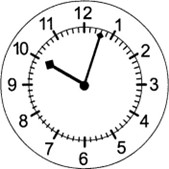 the hour hand is pointing at 10, the minute hand is pointing at the third mark after 12