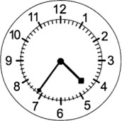 the hour hand is between 4 and 5, the minute hand is pointing at the first mark after 7