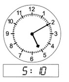 the hour hand is pointing at 5, the minute hand is pointing at 2
