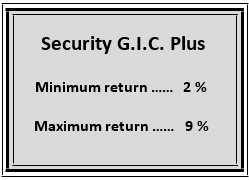 Security G.I.C. plus. Minimum return 2%, maximum return 9%.
