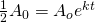 Rendered by QuickLaTeX.com \frac{1}{2}{A}_{0}={A}_{o}{e}^{kt}