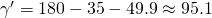 Rendered by QuickLaTeX.com {\gamma }^{\prime }=180°-35°-49.9°\approx 95.1°