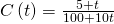 C\left(t\right)=\frac{5+t}{100+10t}