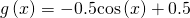 Rendered by QuickLaTeX.com g\left(x\right)=-0.5\mathrm{cos}\left(x\right)+0.5