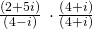Rendered by QuickLaTeX.com \frac{\left(2+5i\right)}{\left(4-i\right)}\,\cdot \frac{\left(4+i\right)}{\left(4+i\right)}