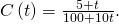 \,C\left(t\right)=\frac{5+t}{100+10t}.