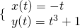 \{\begin{array}{l}x(t)=-t\\ y(t)={t}^{3}+1\end{array}