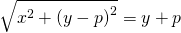 Rendered by QuickLaTeX.com \sqrt{{x}^{2}+{\left(y-p\right)}^{2}}=y+p