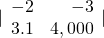 |\begin{array}{rr}\hfill -2& \hfill -3\\ \hfill 3.1& \hfill 4,000\end{array}|