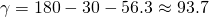 Rendered by QuickLaTeX.com \gamma =180°-30°-56.3°\approx 93.7°