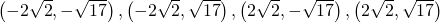 \left(-2\sqrt{2},-\sqrt{17}\right),\left(-2\sqrt{2},\sqrt{17}\right),\left(2\sqrt{2},-\sqrt{17}\right),\left(2\sqrt{2},\sqrt{17}\right)