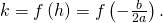 \,k=f\left(h\right)=f\left(-\frac{b}{2a}\right).