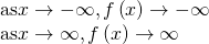 \begin{array}{l}\text{as} x\to -\infty , f\left(x\right)\to -\infty \\ \text{as} x\to \infty , f\left(x\right)\to \infty \end{array}