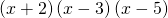 Rendered by QuickLaTeX.com \left(x+2\right)\left(x-3\right)\left(x-5\right)