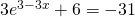 Rendered by QuickLaTeX.com 3{e}^{3-3x}+6=-31