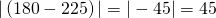 Rendered by QuickLaTeX.com |\left(180°-225°\right)|=|-45°|=45°