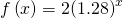 Rendered by QuickLaTeX.com f\left(x\right)=2{\left(1.28\right)}^{x}