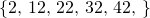 Rendered by QuickLaTeX.com \left\{2\text{, }12\text{, }22\text{, }32\text{, }42\text{, …}\right\}