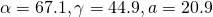 Rendered by QuickLaTeX.com \alpha =67.1°,\gamma =44.9°,a=20.9