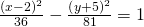 Rendered by QuickLaTeX.com \frac{{\left(x-2\right)}^{2}}{36}-\frac{{\left(y+5\right)}^{2}}{81}=1