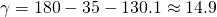 Rendered by QuickLaTeX.com \gamma =180°-35°-130.1°\approx 14.9°