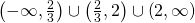 Rendered by QuickLaTeX.com \left(-\infty ,\frac{2}{3}\right)\cup \left(\frac{2}{3},2\right)\cup \left(2,\infty \right)