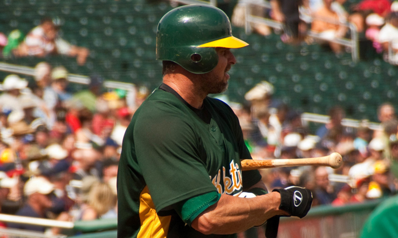 Figure 37.8.  Professional baseball player Jason Giambi publically admitted to, and apologized for, his use of anabolic steroids supplied by a trainer. (credit: Bryce Edwards)