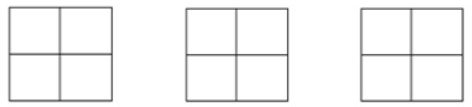 Three squares each divided into fourths.