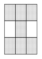 A rectangle split into nine equal segments. Two segments are blank, the other seven are shaded grey.