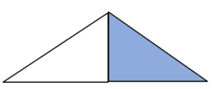 A triangle split into two equal segments. One is blank, the other is shaded blue.