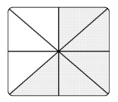 A square split into eight equal segments. Three segments are blank, the other five are shaded grey.