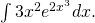 Rendered by QuickLaTeX.com \int 3{x}^{2}{e}^{2{x}^{3}}dx.