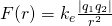 F(r)=k_e\frac{|q_1q_2|}{r^2}