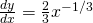 Rendered by QuickLaTeX.com \frac{dy}{dx}=\frac{2}{3}x^{-1/3}