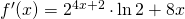 f^{\prime}(x) = 2^{4x+2} \cdot \ln 2+8x