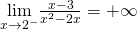 Rendered by QuickLaTeX.com \underset{x\to 2^-}{\lim}\frac{x-3}{x^2-2x}=+\infty