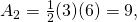 Rendered by QuickLaTeX.com {A}_{2}=\frac{1}{2}(3)(6)=9,